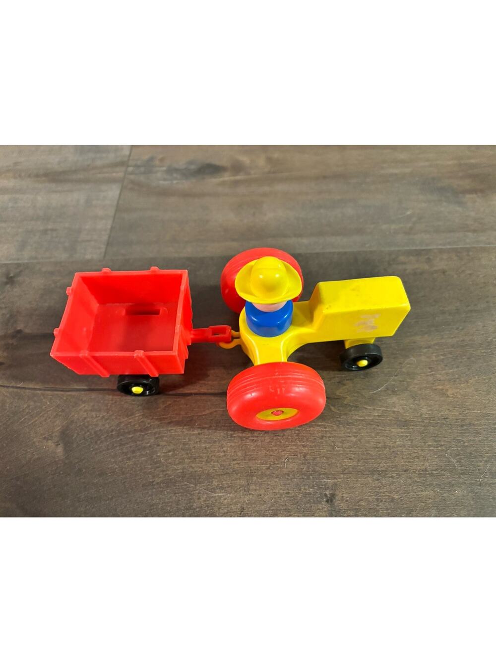 Vintage Fisher Price Little People orange yellow Tractor and farmer figure